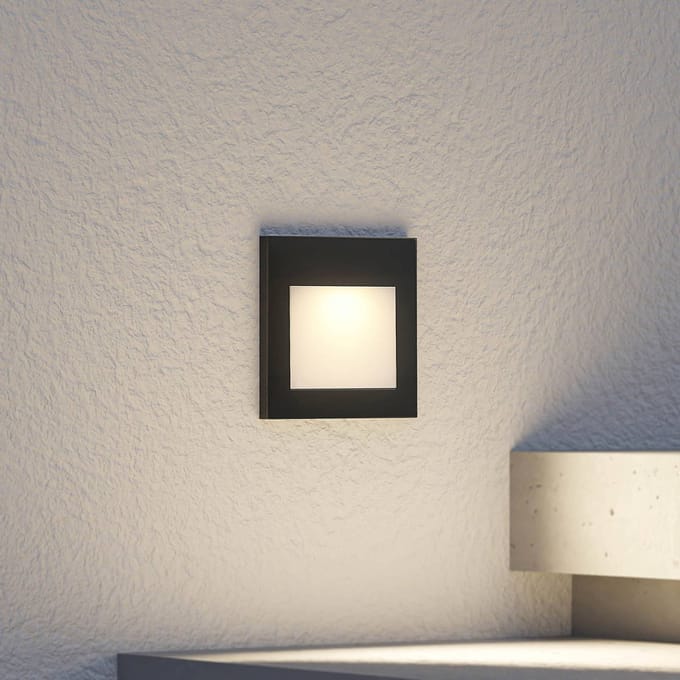Arcchio LED wand inbouwlamp Zamo, zwart, 11 cm, IP65