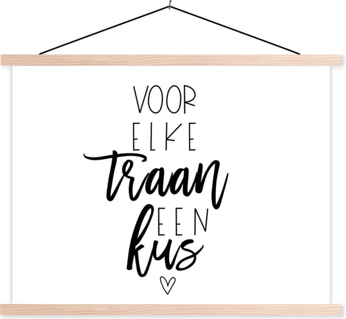 Posterhanger incl. Poster 60x45 cm - Schoolplaat - Beterschap - Quotes - Kus - Textielposter - Blanke latten