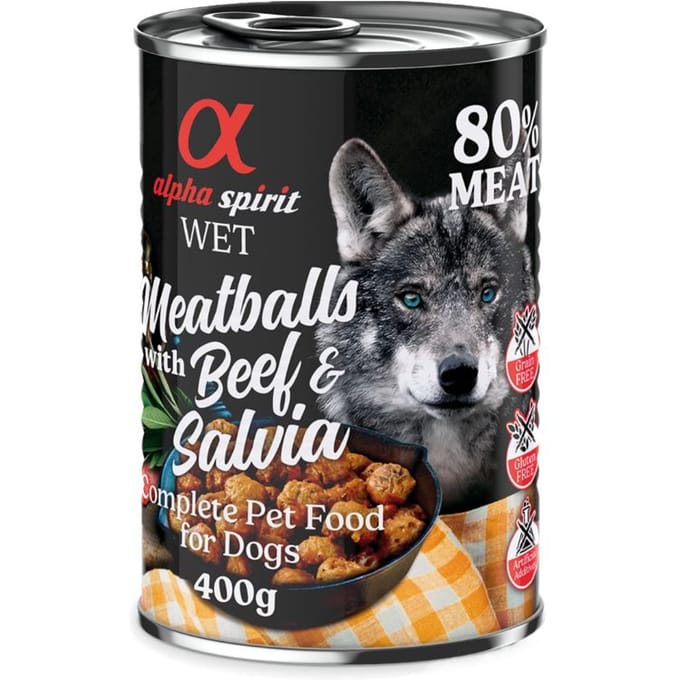 6x400g Alpha Spirit Hondengehaktballetjes Rund & Salie