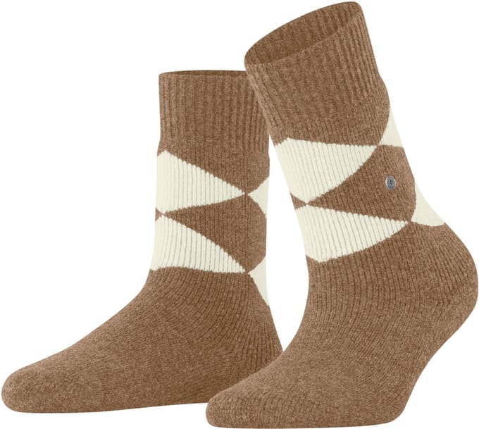 Burlington Cosy Argyle gedessineerd wol sokken dames bruin - maat 36-41