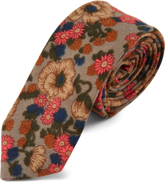 Retro Grijze Bloemenstropdas