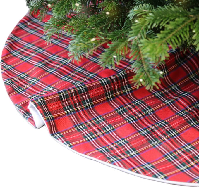 Unique Living Kerstboomrok - geruit - rood - D90 cm - polyester - kerstboomkleed