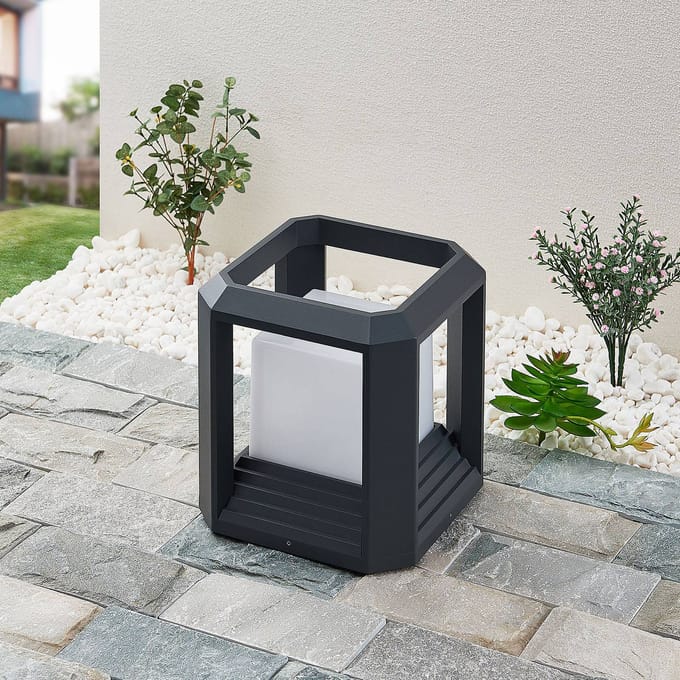 Lucande LED sokkellamp Serenella, antraciet, metaal, 27cm