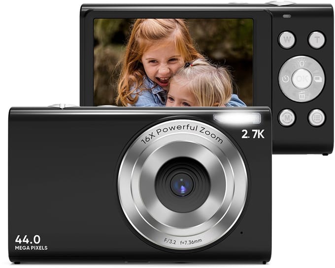 Digitale camera 2,7K/44MP/16x zoom/Anti-Shake/Webcam Zwart
