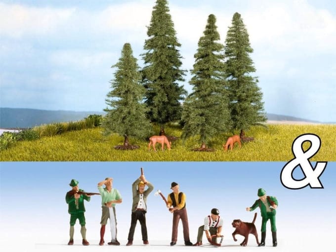 Sieradenset Jagers - Houthakkers Dennen - Landschap Decoratie - Schaal 1:87 H0