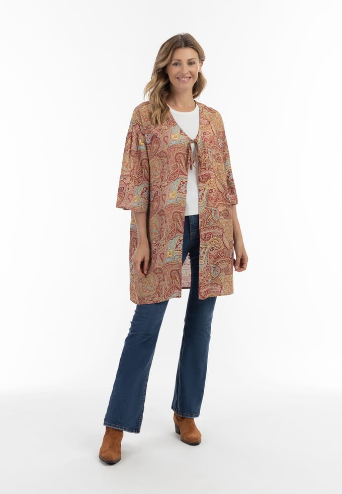 usha Kimono Dames Bordeaux veelkleurig