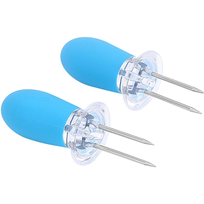 4 STKS Barbecue Maïs Naald Grillen RVS Maïskolf Houders Herbruikbare BBQ Suikermaïs Houders 2PCS blauw