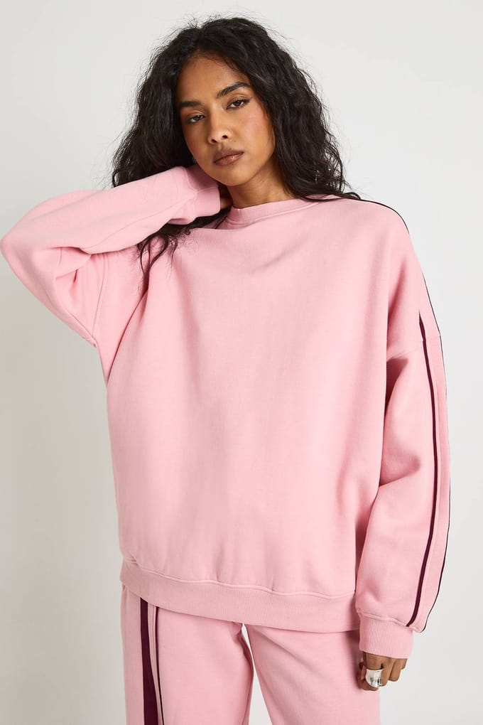 boohoo Dames Dubbelzijdig gestreepte oversized sweatshirt | Baby Roze | Maat: Large