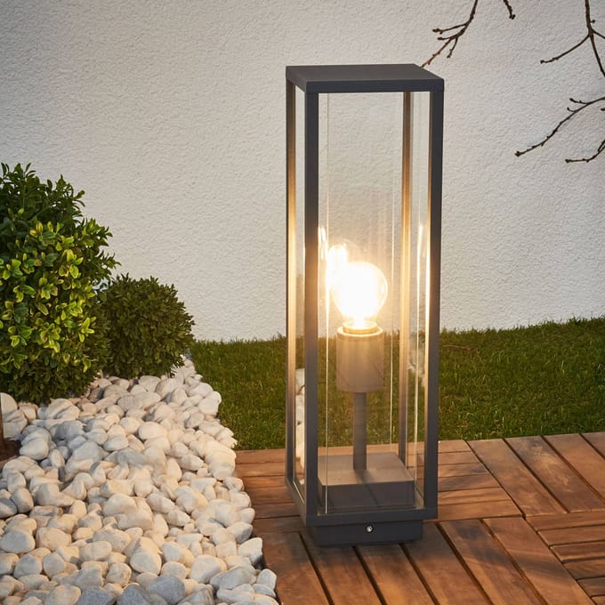 Lucande - Sokkellamp - 1licht - Aluminium, glas - H: 50 cm - E27 - donkergrijs, helder