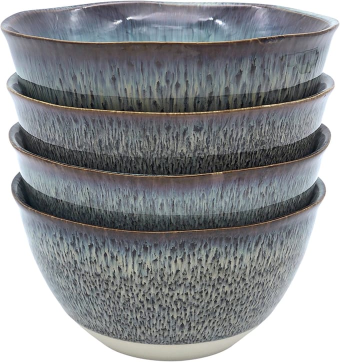 Lavandoux - Ramen Kom - Poké Bowls - Ø 15 cm - Grijs en Blauw - Set van 4