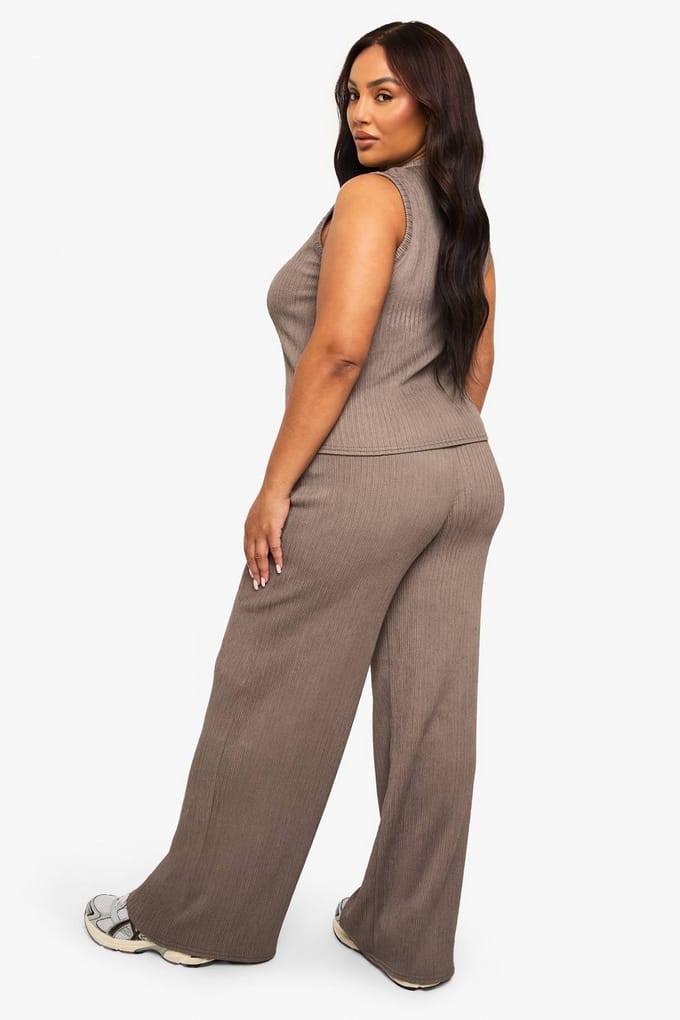 boohoo Dames Plus Crinkle Plisse Elastische Wijde Broek | Taupe | Maat: 22