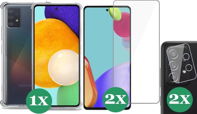 Hoesje geschikt voor Samsung Galaxy A52 / A52s - 2x Screenprotector Glas & 2x Camera Screen Protector - Transparant Shock Case