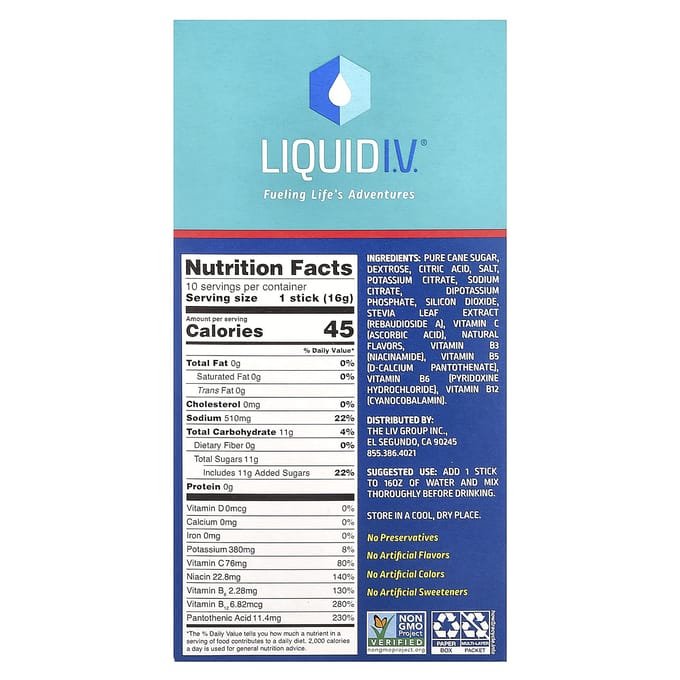 Liquid IV, Hydration Multiplier®, mélange pour boisson électrolytique, saveur fraise, 10 sachets, 0,56 oz (16 g) Chaque