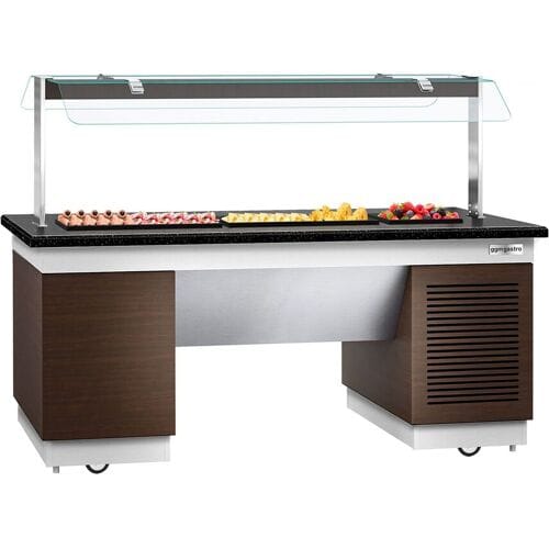 GGM Gastro Buffettheke kalt DUBLIN - 2000mm - mit Kühlplatte & Rollen Bruin / Zwart / Wit