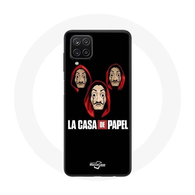 Coque - La casa de papel - Samsung Galaxy A12 - Souple - Noir - Masque et Logo