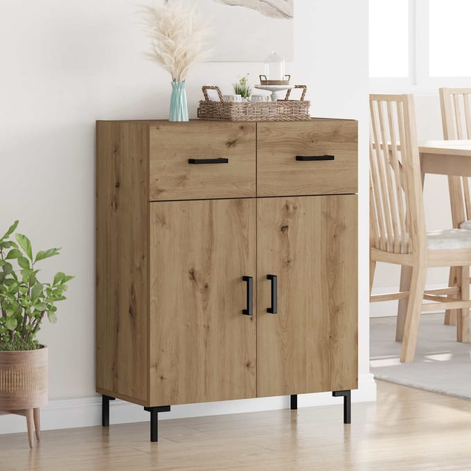 vidaXL - Dressoir - Artisan - Eiken - 69,5 - x - 34 - x - 90 - cm - Bewerkt - hout