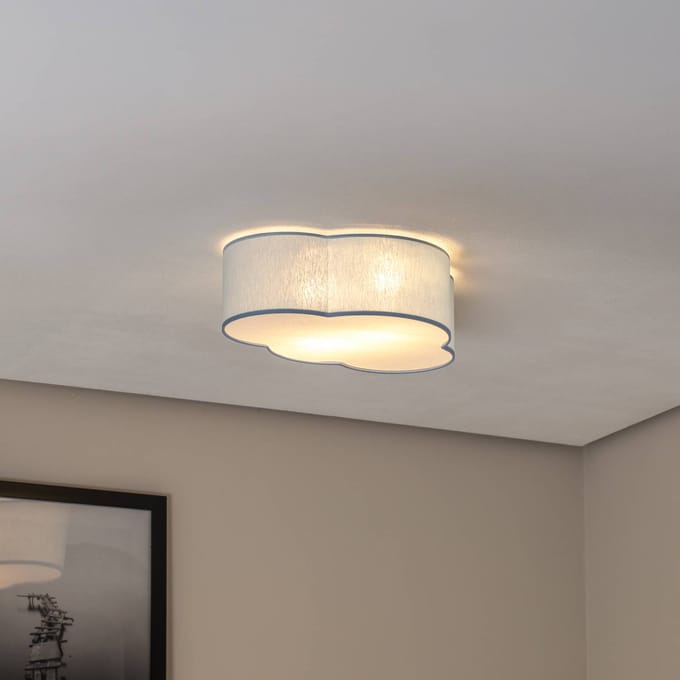 TK Lighting Plafondlamp Cloud, blauw, 43 cm lang, textiel, wolk, E27