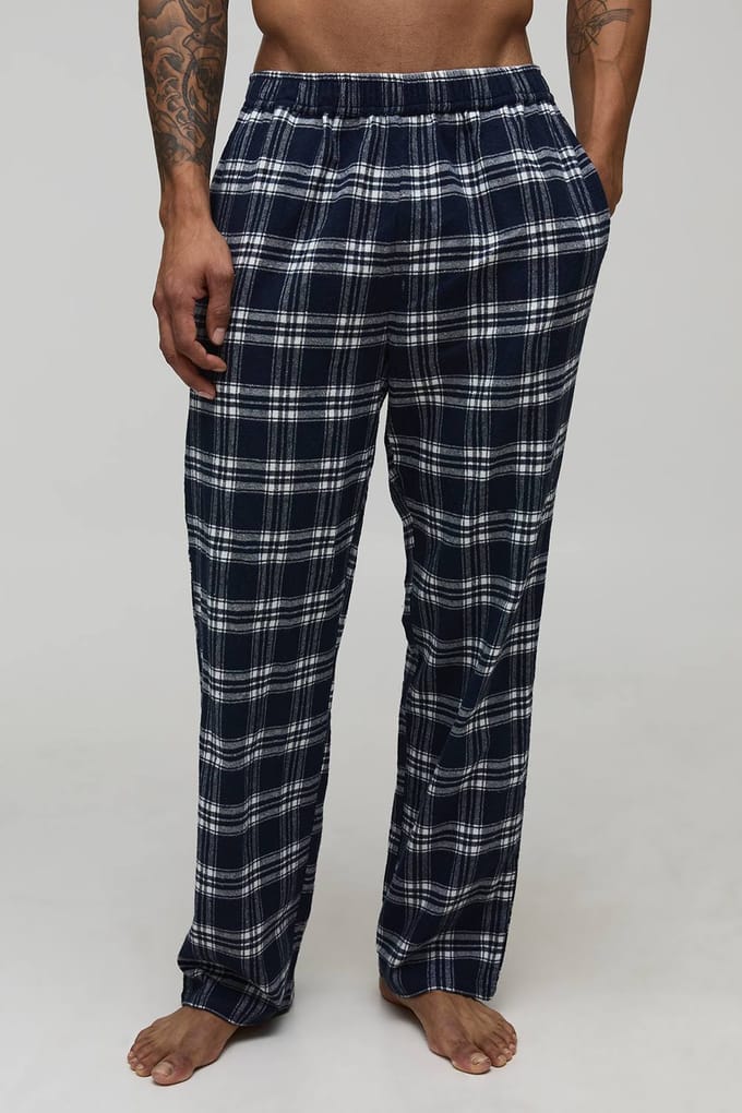Geweven Geruite Relaxte Loungewear Broekjes | Navy | Size Medium