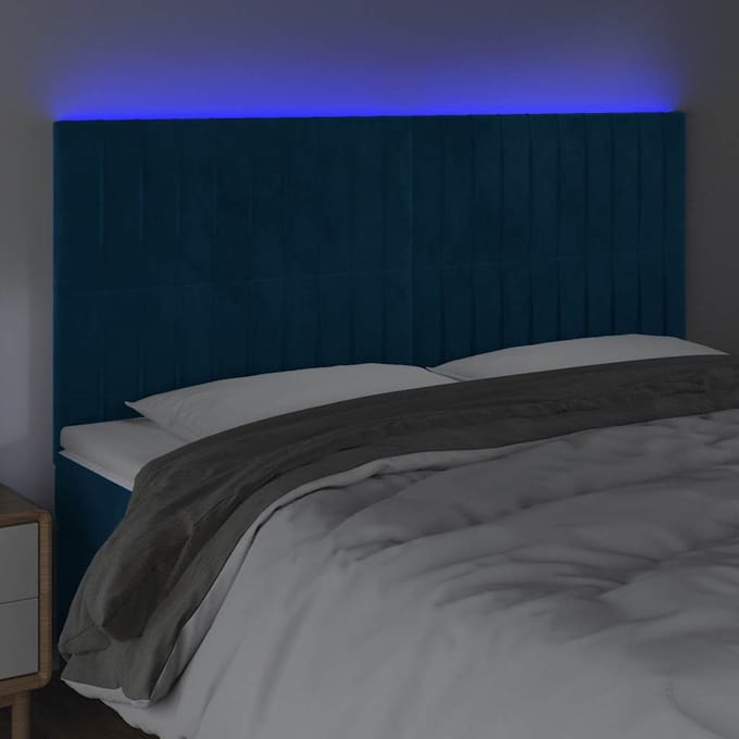 vidaXL - Hoofdbord - LED - 200x5x118/128 - cm - fluweel - donkerblauw