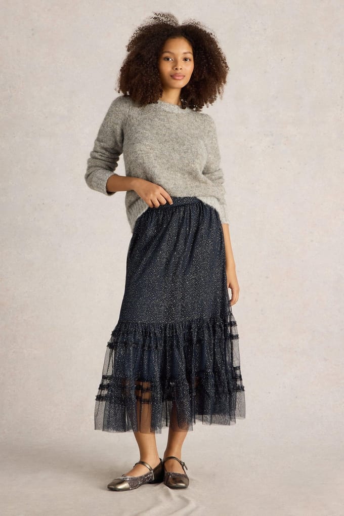 White Stuff Nova Tulle Sparkle Skirt Navy Multi Größe: 8 | Midiröcke Outlet | Damen | Blau
