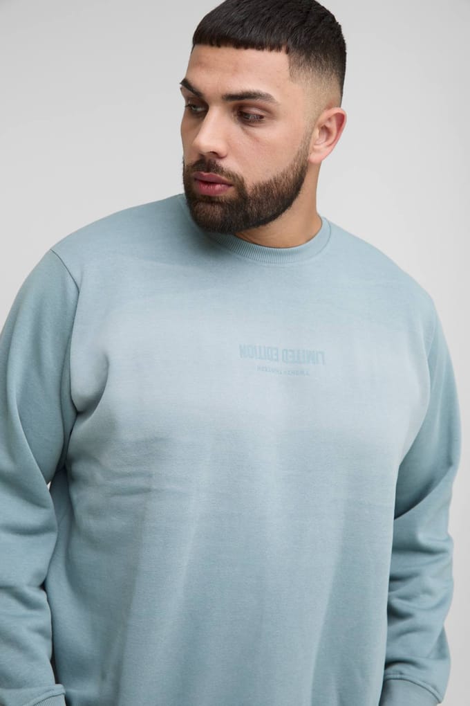 Plus Limited Edition Print Spray Wash Regular Fit Sweater | Slate | Size 2XL