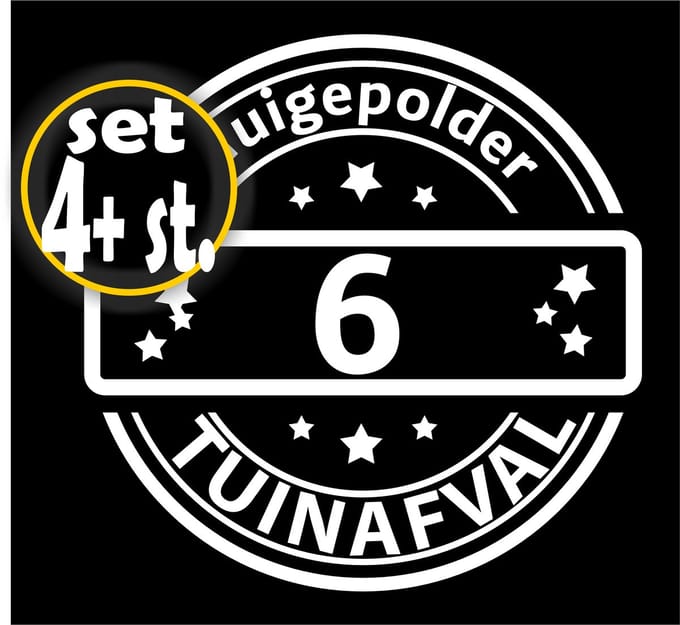 Jerma - Gepersonaliseerde Kliko Stickerset – Set van 4 Afvalsticker Ø20 cm + 4 Huisnummers – Papier, GFT, Restafval & Plastic.
