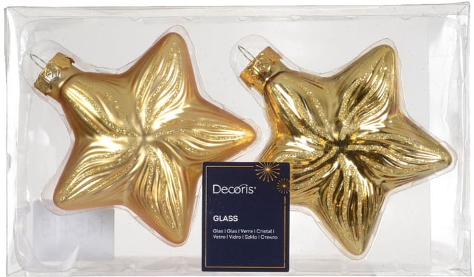 Decoris Ster kersthanger 10 cm set van 2 - Goud