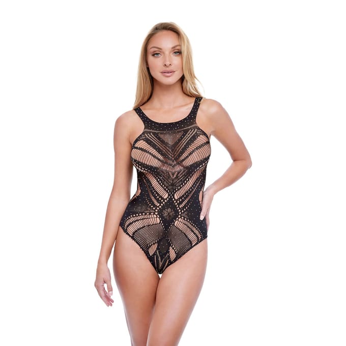 Baci Lingerie Sexy Baci Diamonte Bodysuit - Zwart - Maat Queen Size
