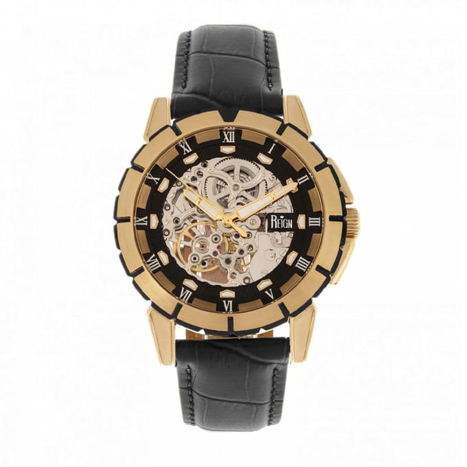Reign Philippe Automatische Skeleton Leerband Horloge