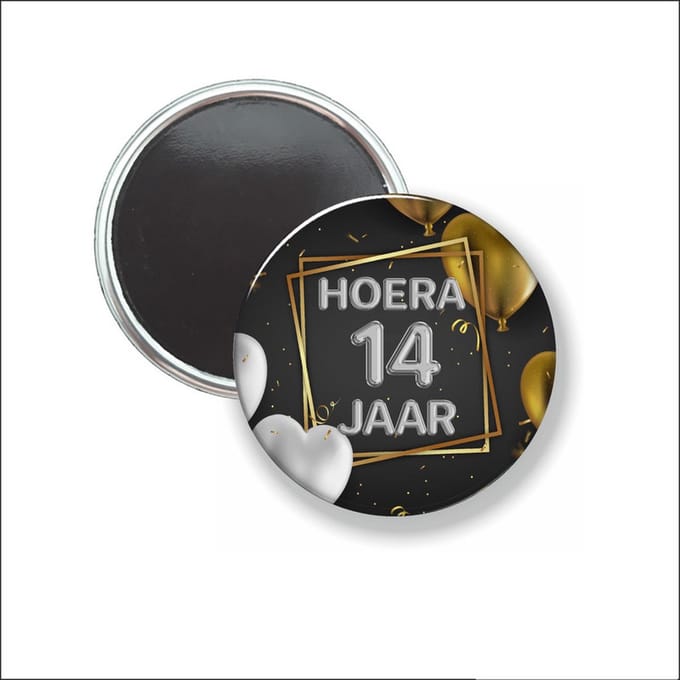 Button Met Magneet 58 MM - Hoera 14 Jaar - NIET VOOR KLEDING