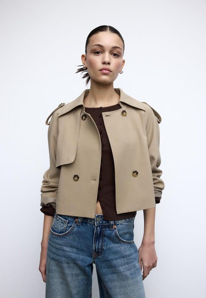 Stradivarius Korte soepelvallende trenchcoat  Kaki XS