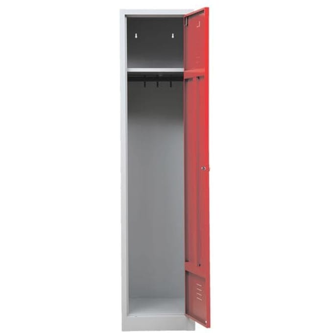Kledinglocker, 1 deur, B 400 x H 1800 mm draaigrendelslot, lichtgrijs/rood