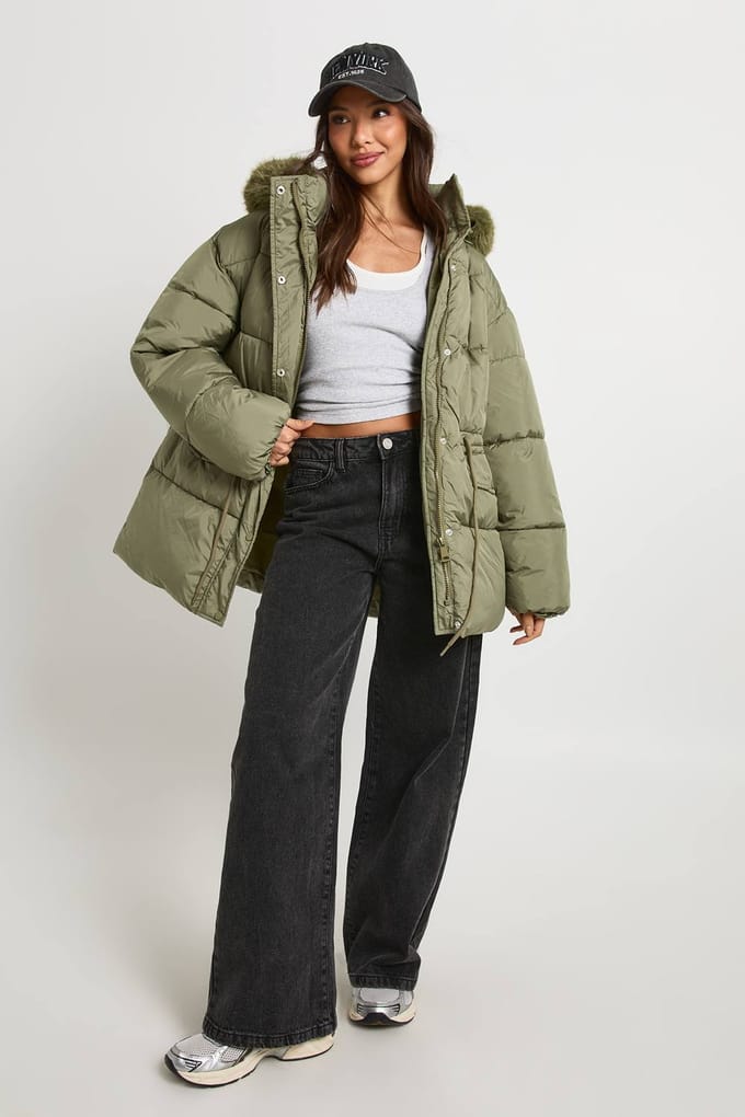 boohoo Dames Parka met nepbontaccent | Khaki | Maat: 8