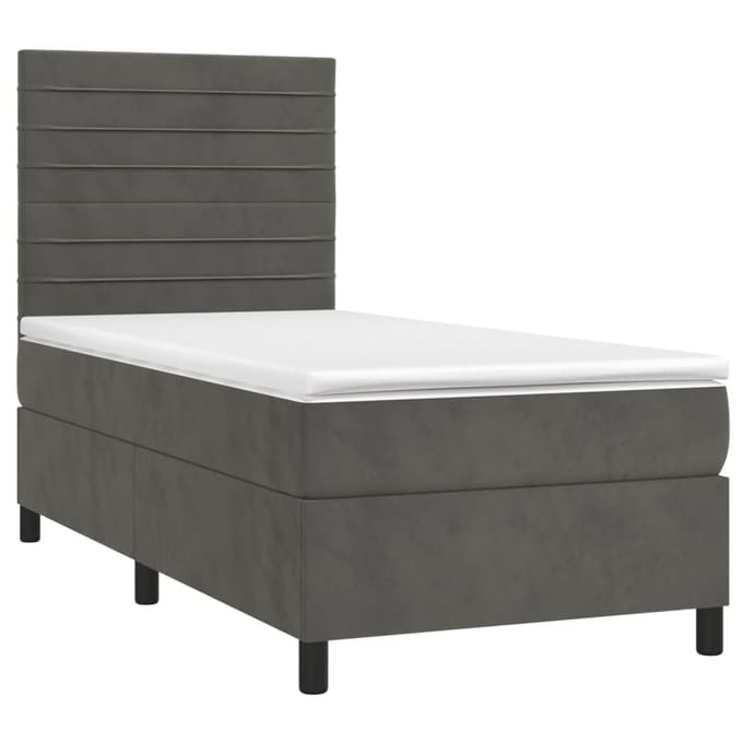 vidaXL - Boxspring - met - matras - en - LED - fluweel - donkergrijs - 90x190 - cm