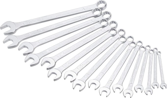 Combinatiesleutelset 16 stuks - 7 tot 24 mm met slanke kop en stevig T-profiel