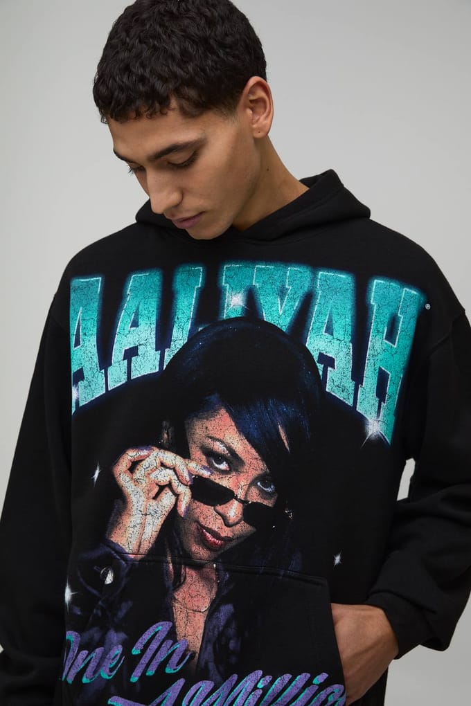 Oversized Aaliyah License Bedrukte Hoodie | Black | Size 2XL