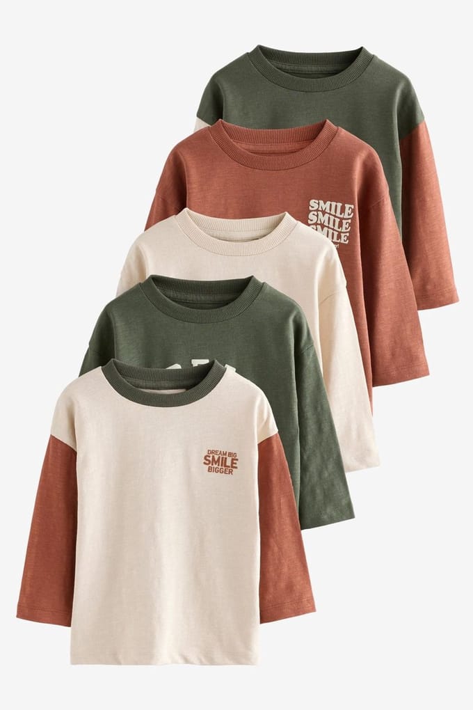 Next - Jongens - Set van 5 T-shirts met lange mouwen - Naturel