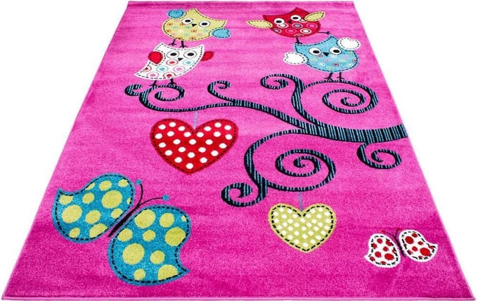 Kindertapijt Vogeltjes Roos Vloerkleed - 80x150- Kinderkamer - Babykamer - Baby - Kids - Jongens en Meisjes - Kinderen
