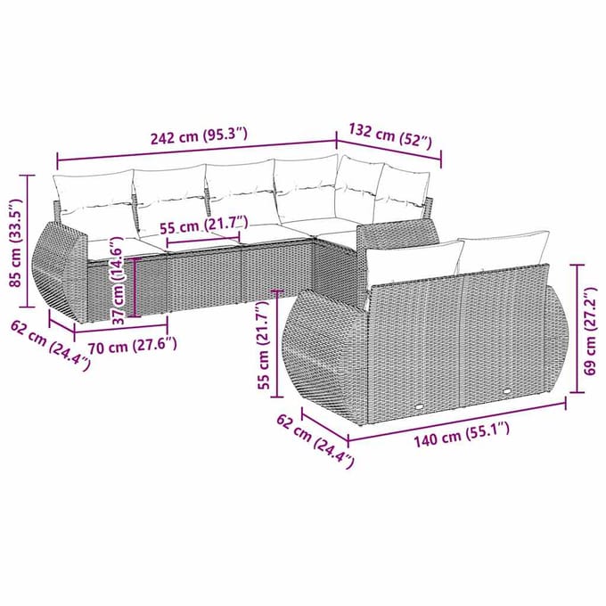 vidaXL - 7-delige - Loungeset - met - kussens - poly - rattan - lichtgrijs