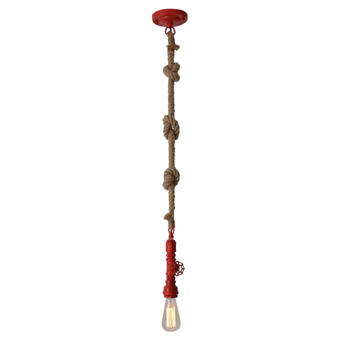Näve Hanglamp Vintage met hennepkabel - rood