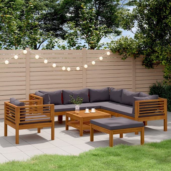vidaXL - 8-delige - Loungeset - met - kussens - massief - acaciahout