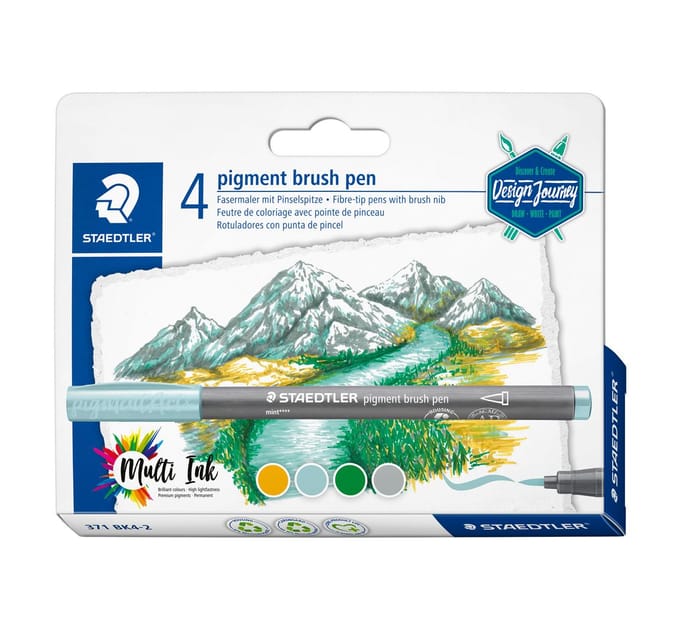 STAEDTLER pigment brush pen 4 kleuren 'lake colours'