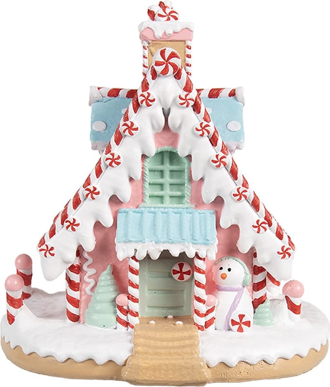 Clayre & Eef Gingerbread house 16x13x15 cm Roze Kunststof