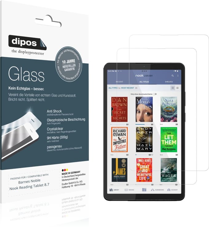 dipos – 2x Pantserfolie geschikt voor Barnes Noble Nook Reading Tablet 8.7 | 9H Screenprotector