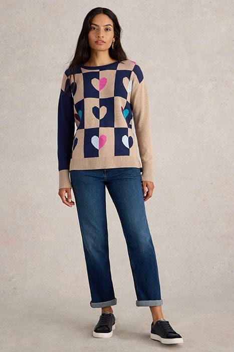 White Stuff City Check Heart Jumper Natural Multi Größe: 8 | Strickpullover Outlet | Damen