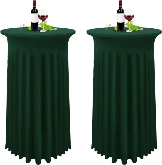 Set van 2 Donkergroene Stretch Statafelhoezen voor Bistrotafels (Ø80-85 cm)