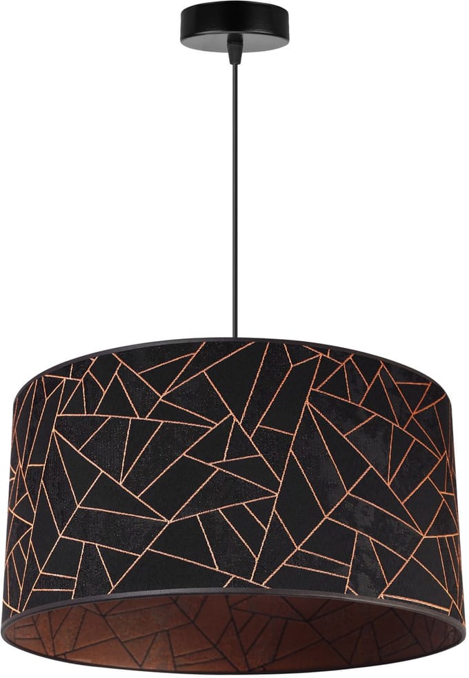 Light Home WERONA - Hanglamp 1-Lichts - Stoffen Kap Ø45 cm Zwart/Koper - E27