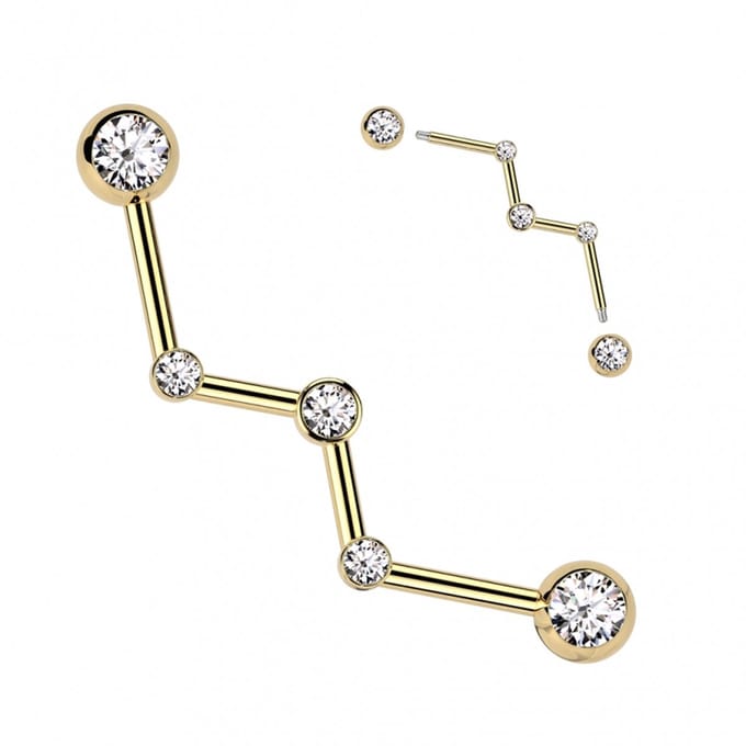 Industrial piercing PVD zigzag met steentjes - goud - LMPiercings