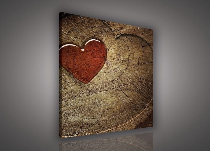 Canvas Schilderij - Rood Hart Op Hout - Hout - Hart - Liefde - Decoratie - Inclusief Frame - 80x80cm (lxb)