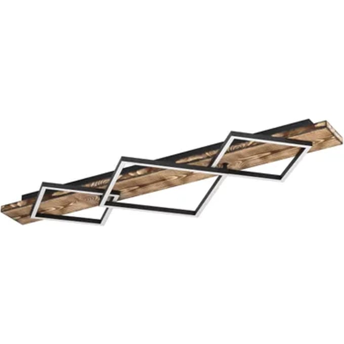 Eglo Plafondlamp Boyal - Zwart - Hout - Warm Wit - 42w